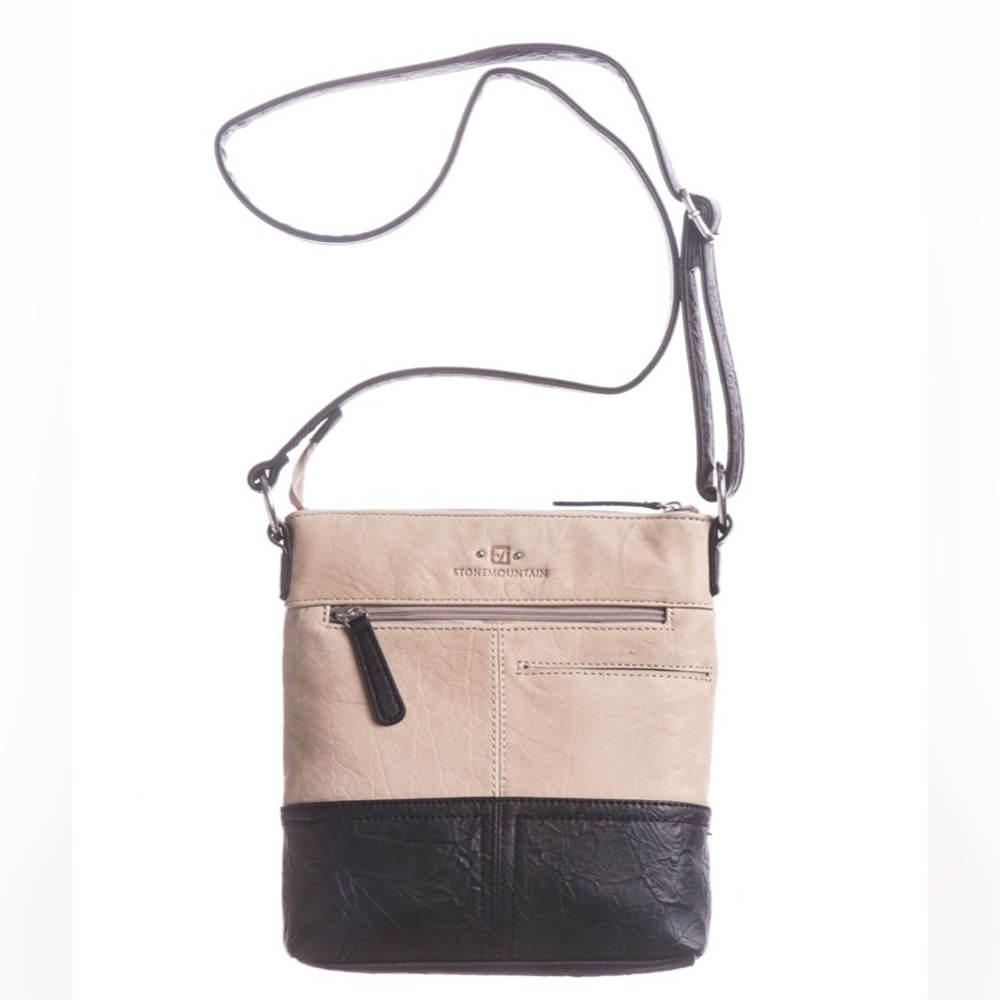 Stone Mountain Washed Leather Luz Crossbody Black and Cream Adjustable Strap